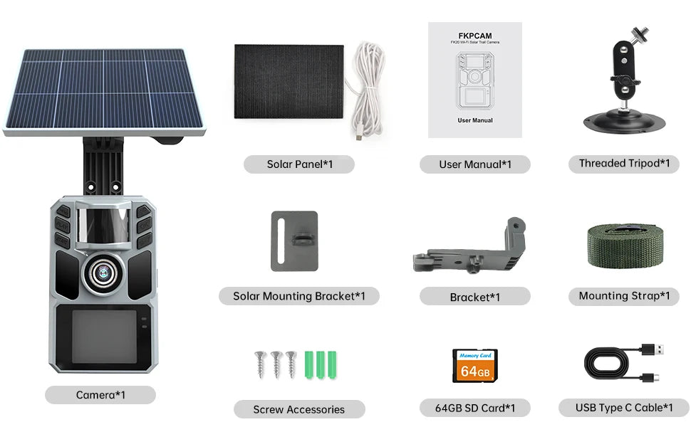 4K 64MP Solar Trail Camera with Night Vision – 0.2s Trigger