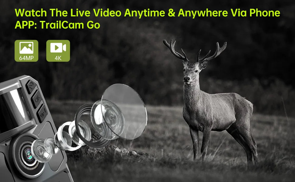 4K 64MP Solar Trail Camera with Night Vision – 0.2s Trigger