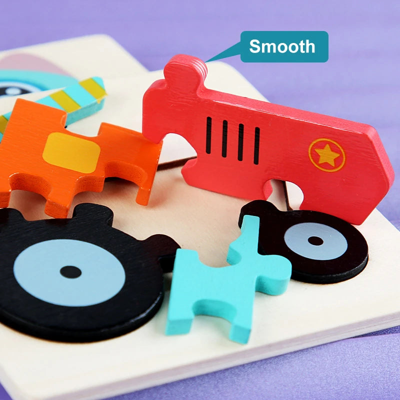 3D Wooden Animal Puzzle – Educational Cognitive Toy for Kids