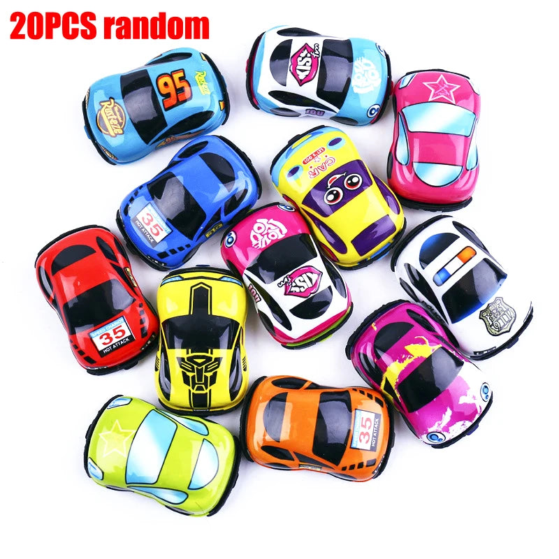 20pcs Cartoon Pull Back Cars & Planes – Mini Plastic Toy Vehicles for Kids