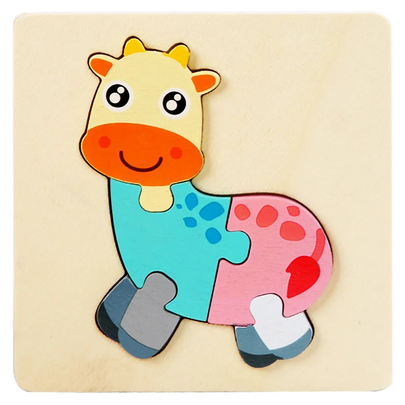 3D Wooden Animal Puzzle – Educational Cognitive Toy for Kids