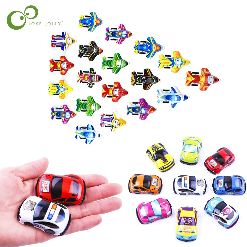 20pcs Cartoon Pull Back Cars & Planes – Mini Plastic Toy Vehicles for Kids