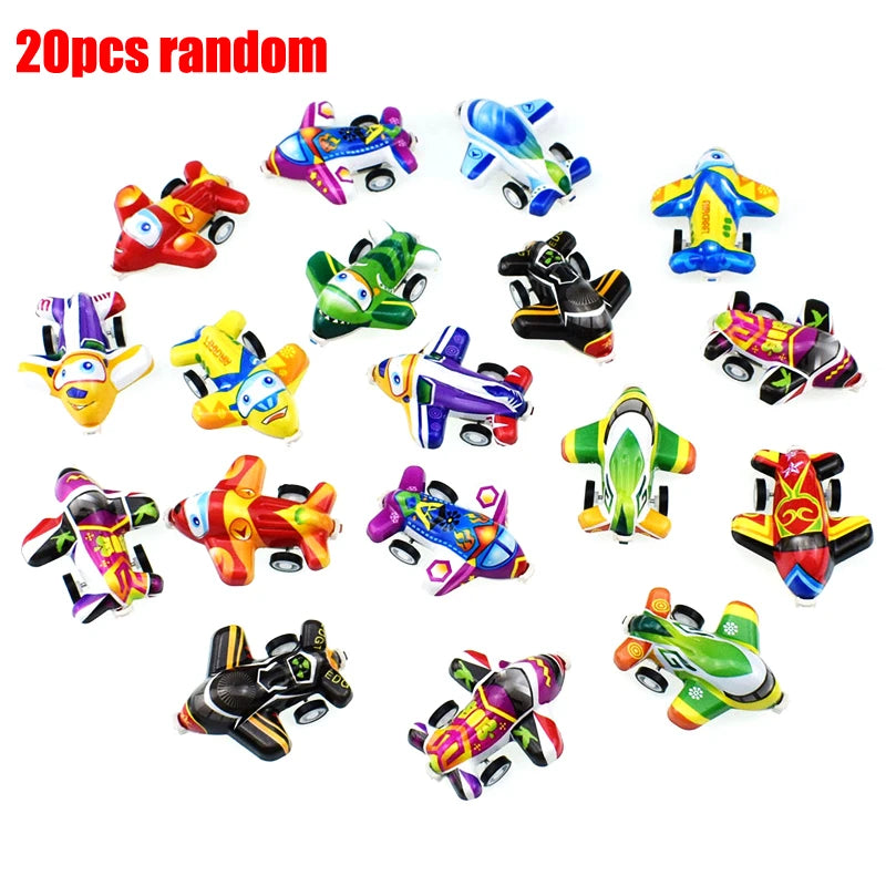 20pcs Cartoon Pull Back Cars & Planes – Mini Plastic Toy Vehicles for Kids