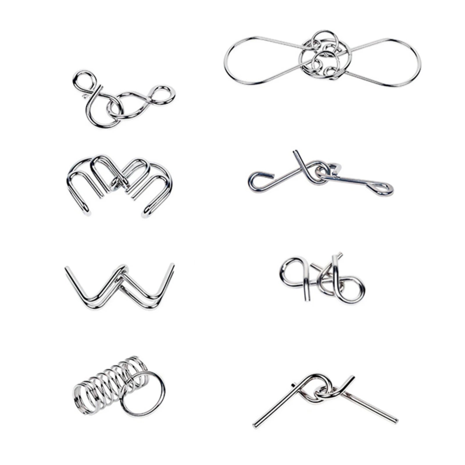 8-Piece Metal IQ Brain Teaser Set – Montessori Wire Puzzles for Kids & Adults