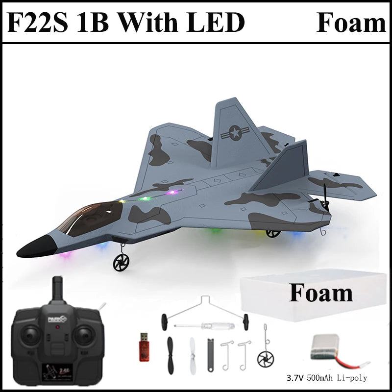 2024 F22S RC Airplane 2.4G 4CH Raptor Jet with LED & Gyro