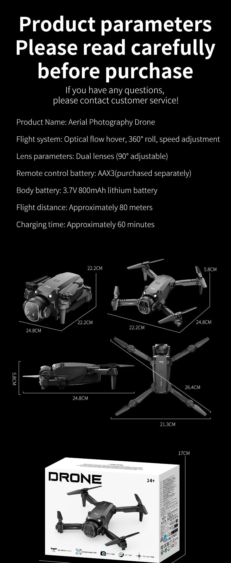 H20 Foldable RC Drone – Four-Axis Flying Toy with Dual Lens & Optical Flow Hover