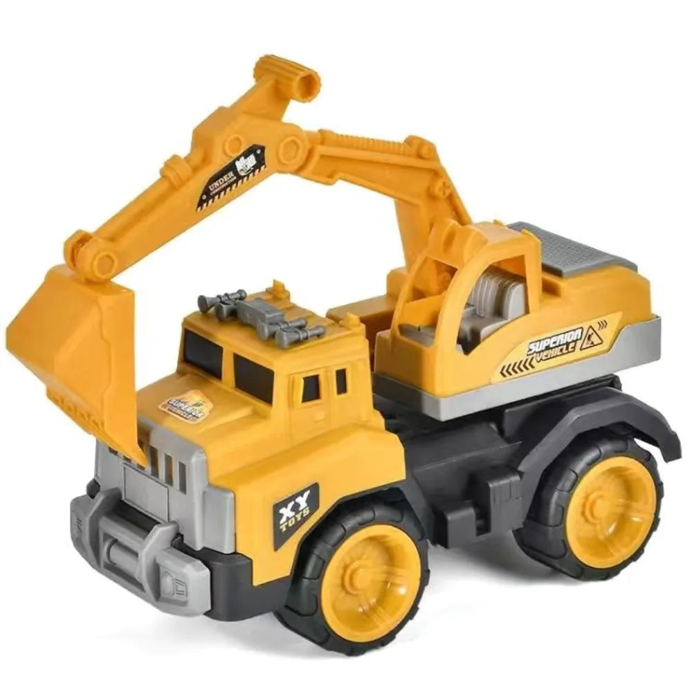 Mini Plastic Engineering Vehicle Toys – Inertia Excavator & Bulldozer Push-and-Go Models