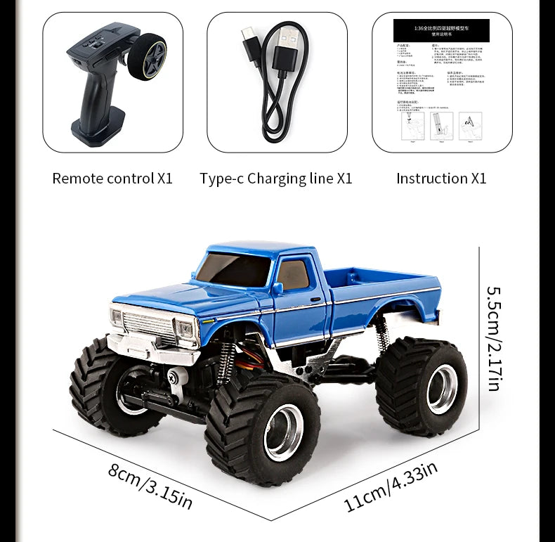 1/36 RC Crawler Car 4WD Off-Road with LED Lights – RTR