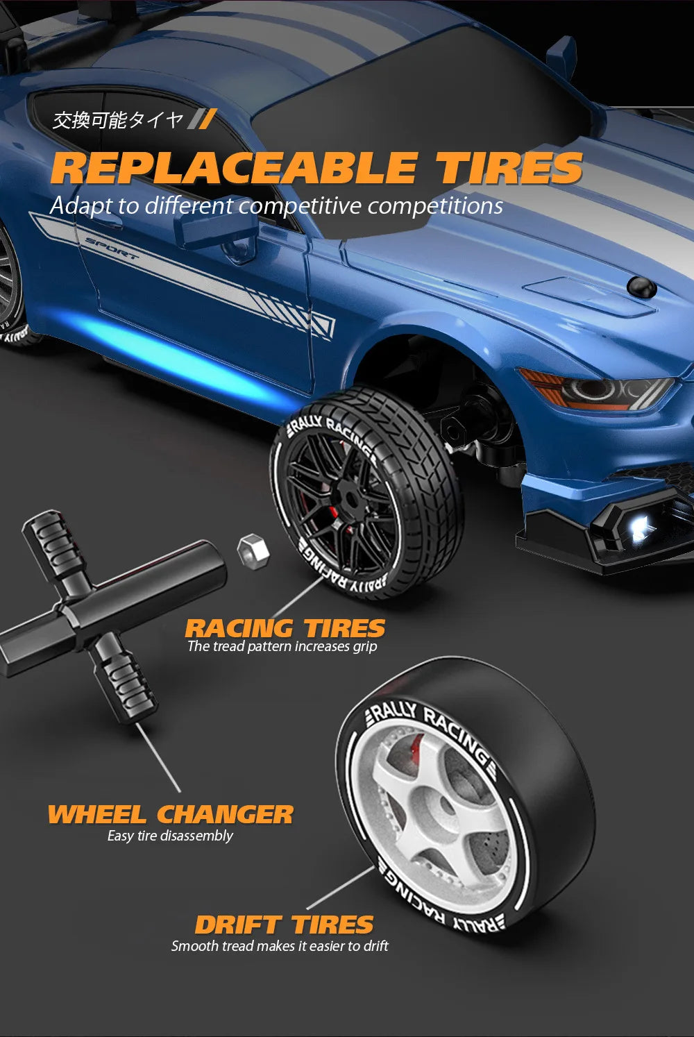 1/24 RC Drift Car 4WD 30km/h with LED Lights – High Speed