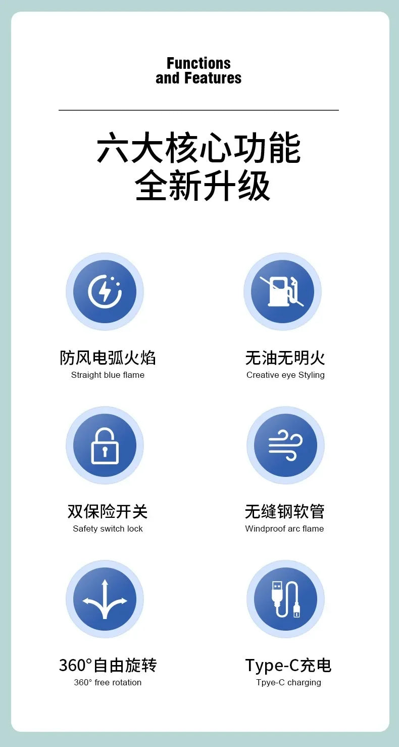 360° USB Electric Arc Lighter – Plasma Pulse Windproof Rechargeable BBQ Candle Lighter with Power Display