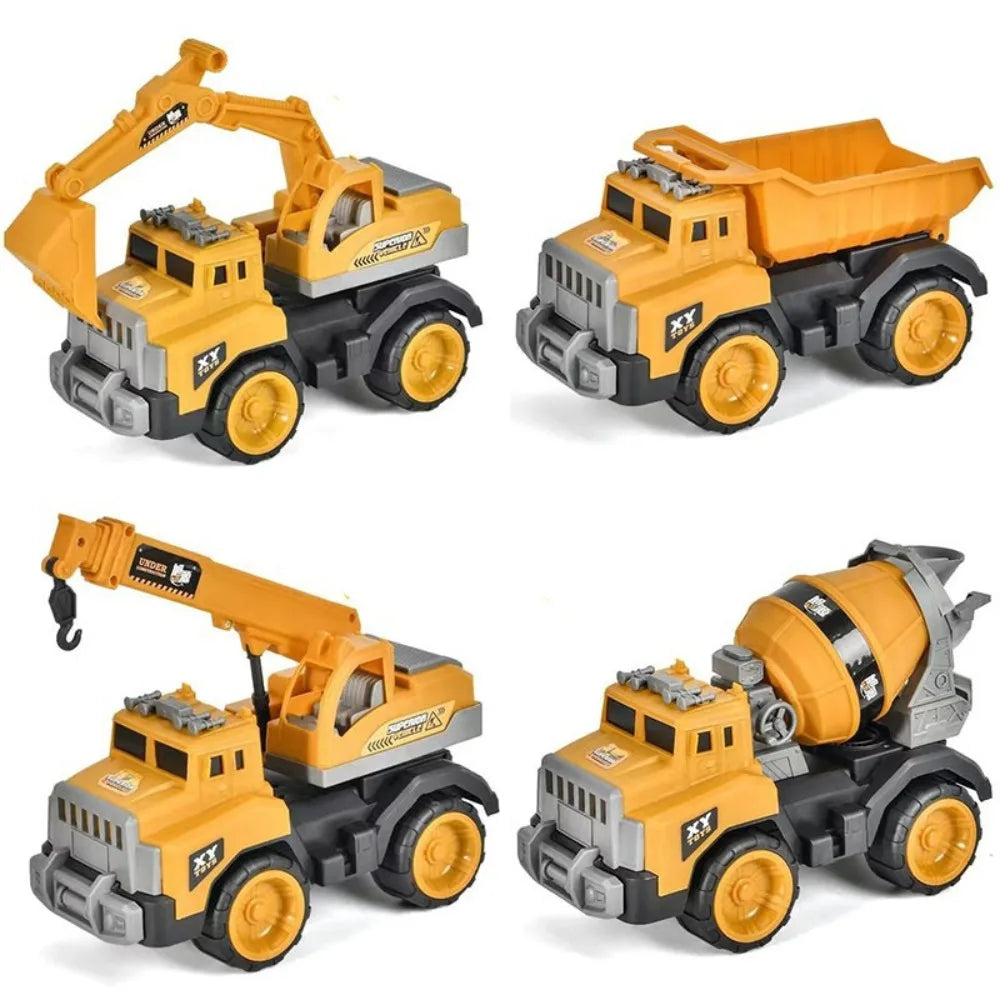 Mini Plastic Engineering Vehicle Toys – Inertia Excavator & Bulldozer Push-and-Go Models