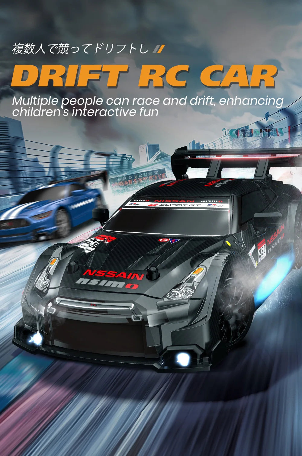 1/24 RC Drift Car 4WD 30km/h with LED Lights – High Speed