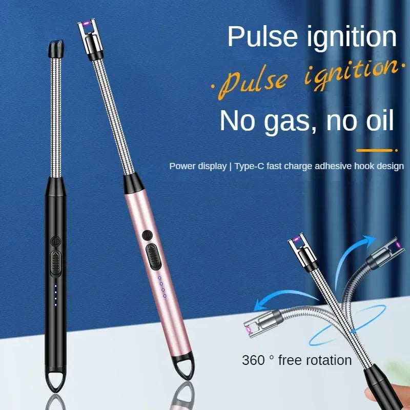 360° USB Electric Arc Lighter – Plasma Pulse Windproof Rechargeable BBQ Candle Lighter with Power Display