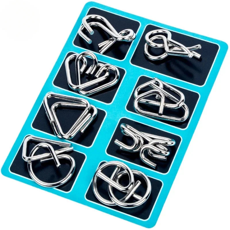 8-Piece Metal Montessori Brain Teaser Set – Wire Puzzle Game for Kids & Adults
