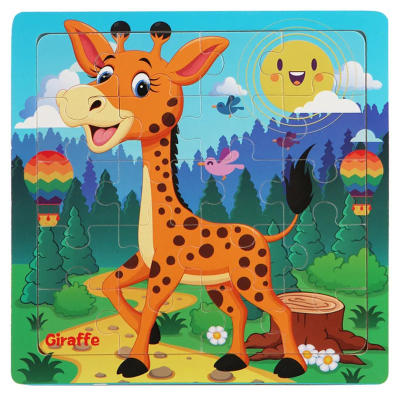 Wooden 3D Cartoon Animal & Vehicle Puzzle – Montessori Educational Toy