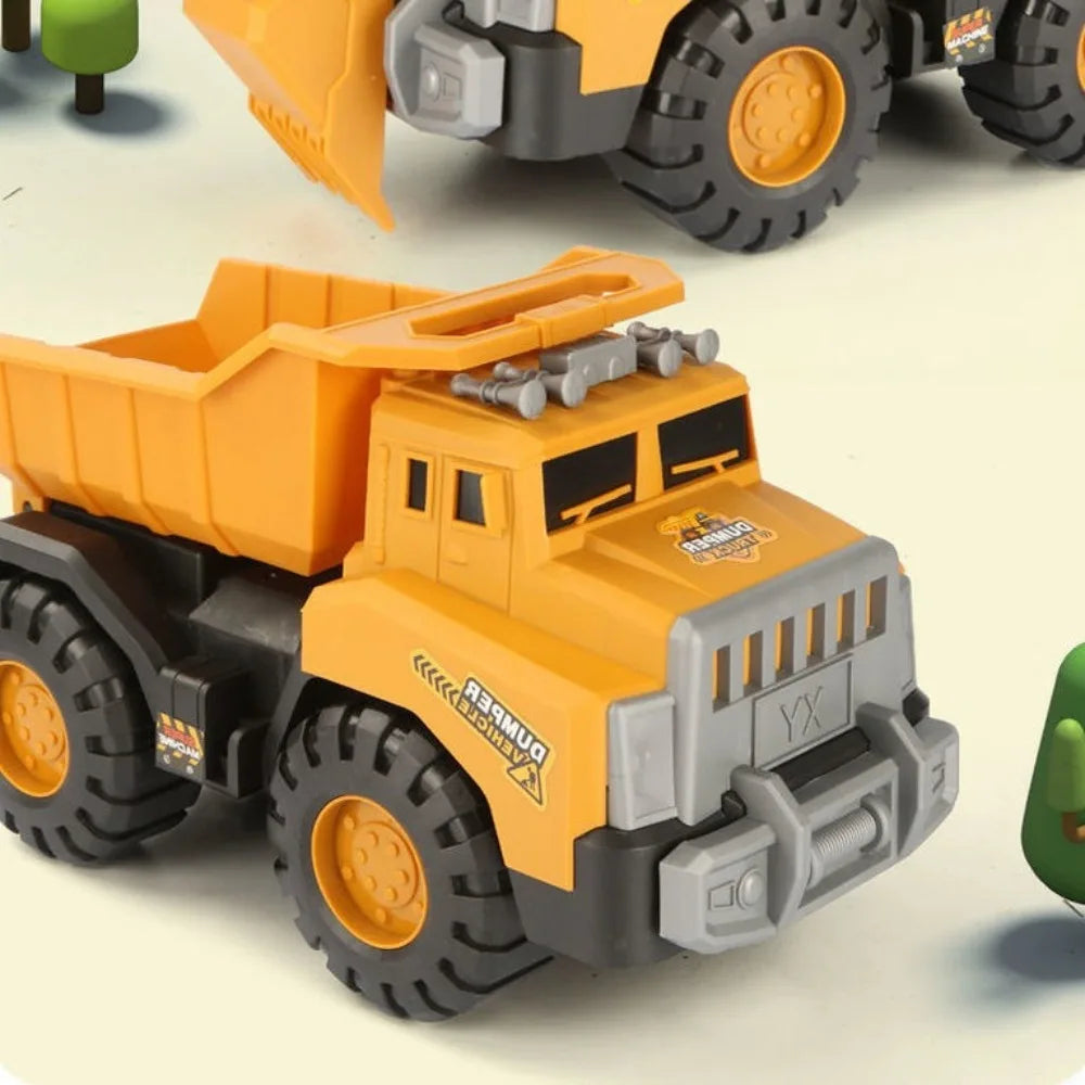 Mini Plastic Engineering Vehicle Toys – Inertia Excavator & Bulldozer Push-and-Go Models