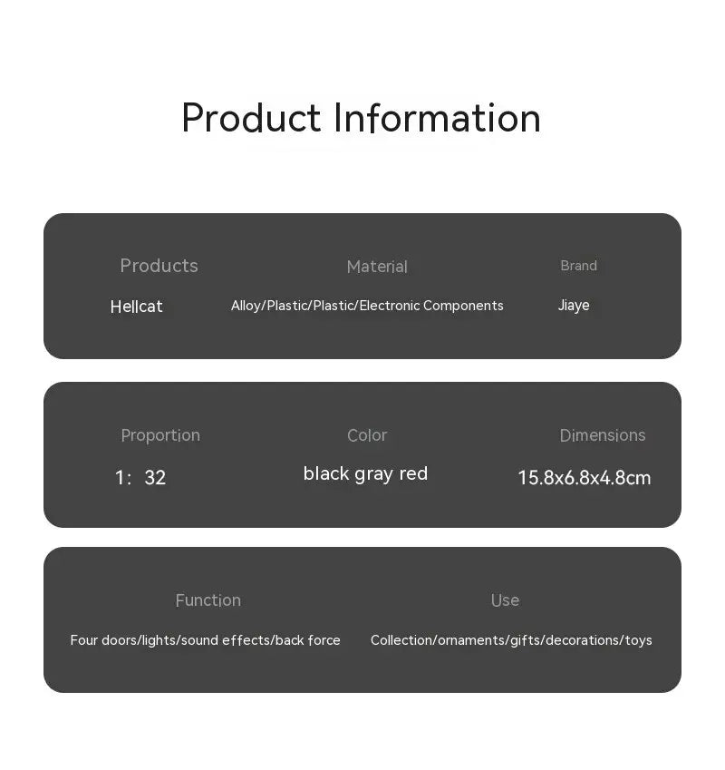 1:32 Dodge Challenger Hellcat Die-Cast Toy Car – Pull Back with Sound & Light