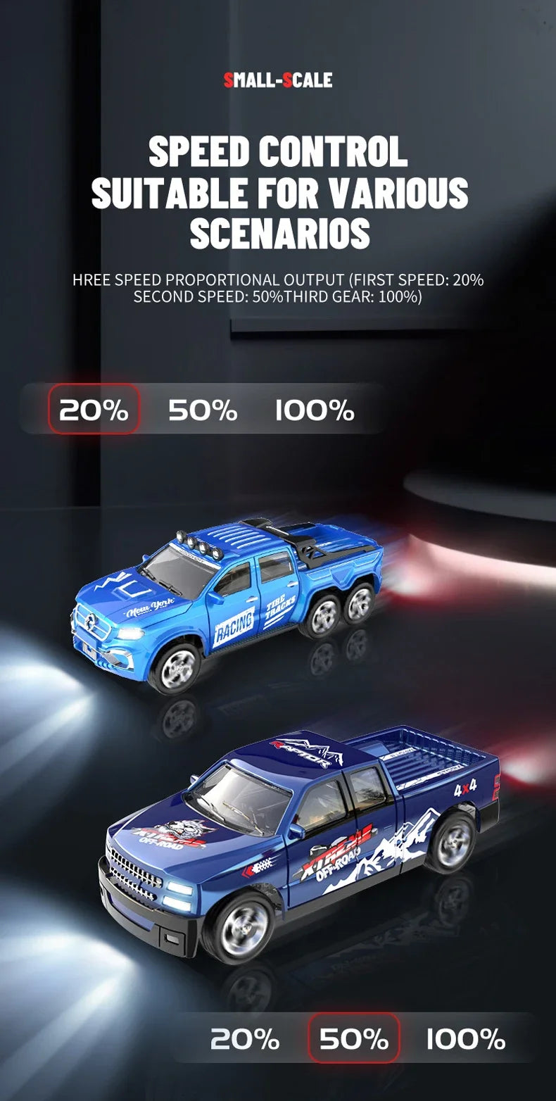 1/64 Mini RC Car 4x4 Alloy Racing Truck with Lights