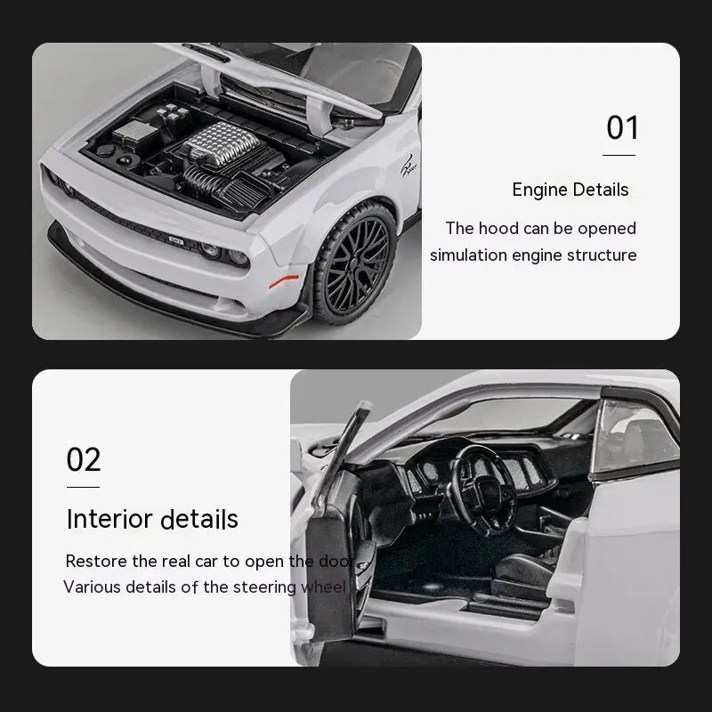 1:32 Dodge Challenger Hellcat Die-Cast Toy Car – Pull Back with Sound & Light