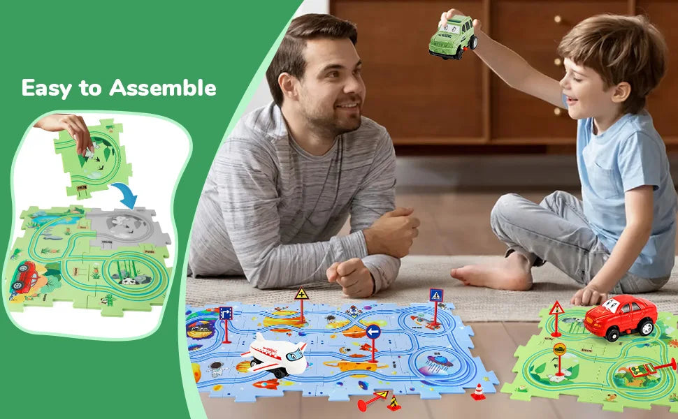Puzzle Racer Car Track Set – Montessori Brain Toy for Kids Ages 3–6