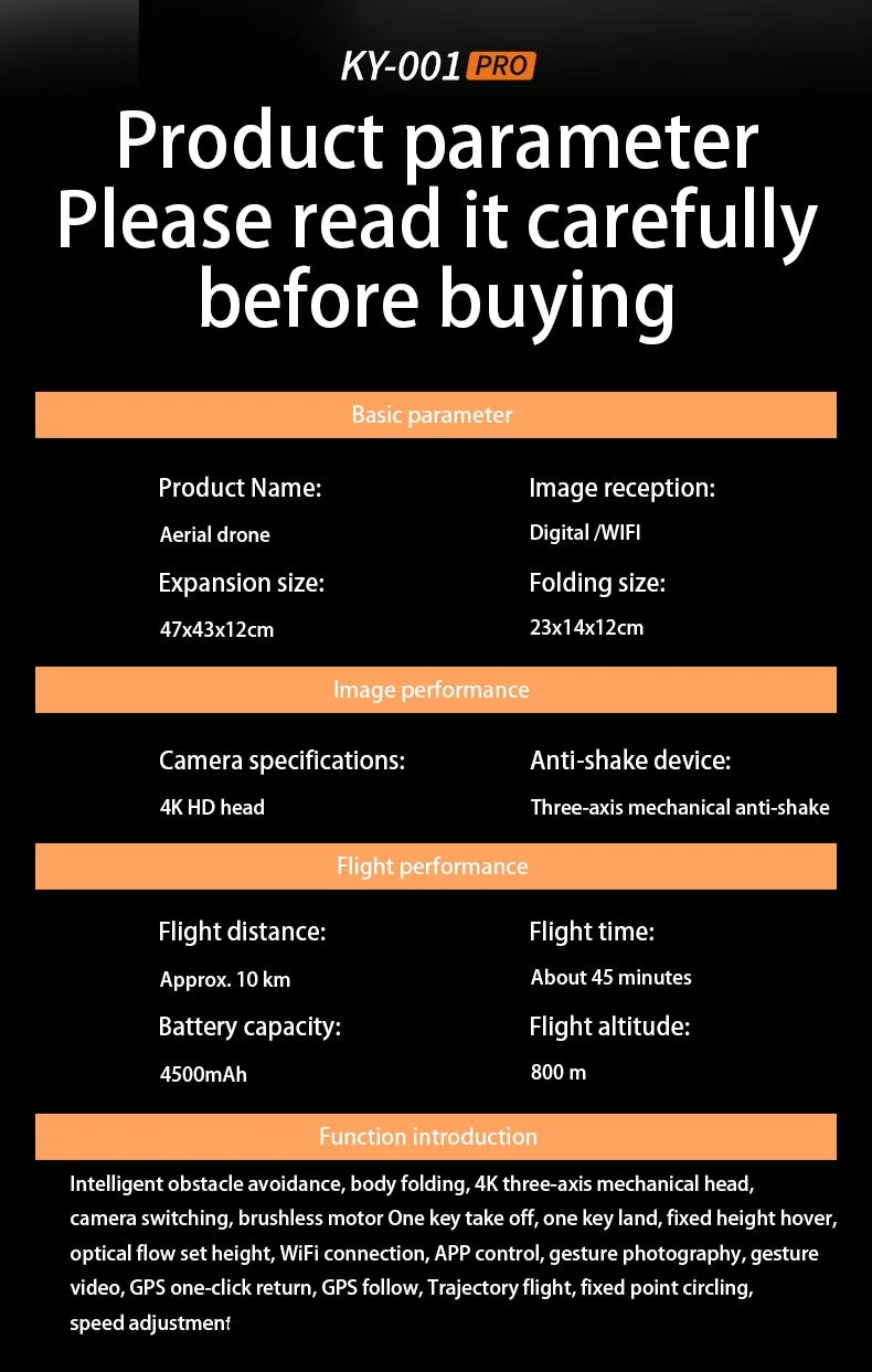 KY-001 PRO Hang 800g GPS Drone – 8K Camera, 3-Axis Gimbal, 20KM Range