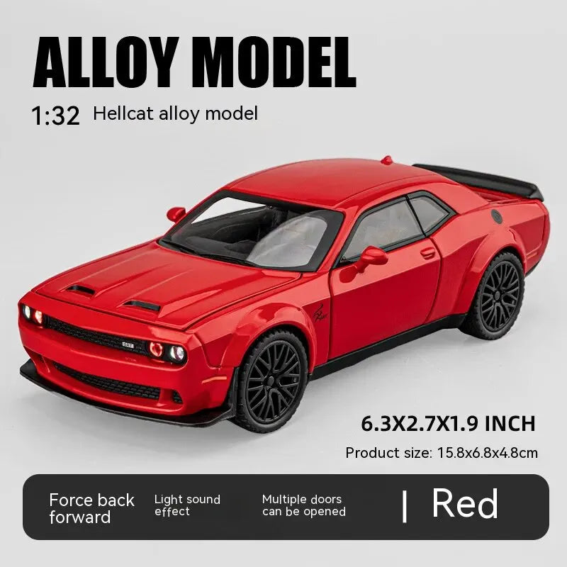 1:32 Dodge Challenger Hellcat Die-Cast Toy Car – Pull Back with Sound & Light
