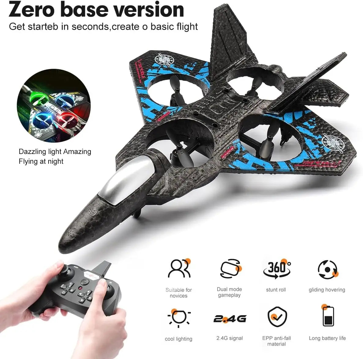 L0712 RC Plane 2.4G EPP Foam Fighter Glider with Lights