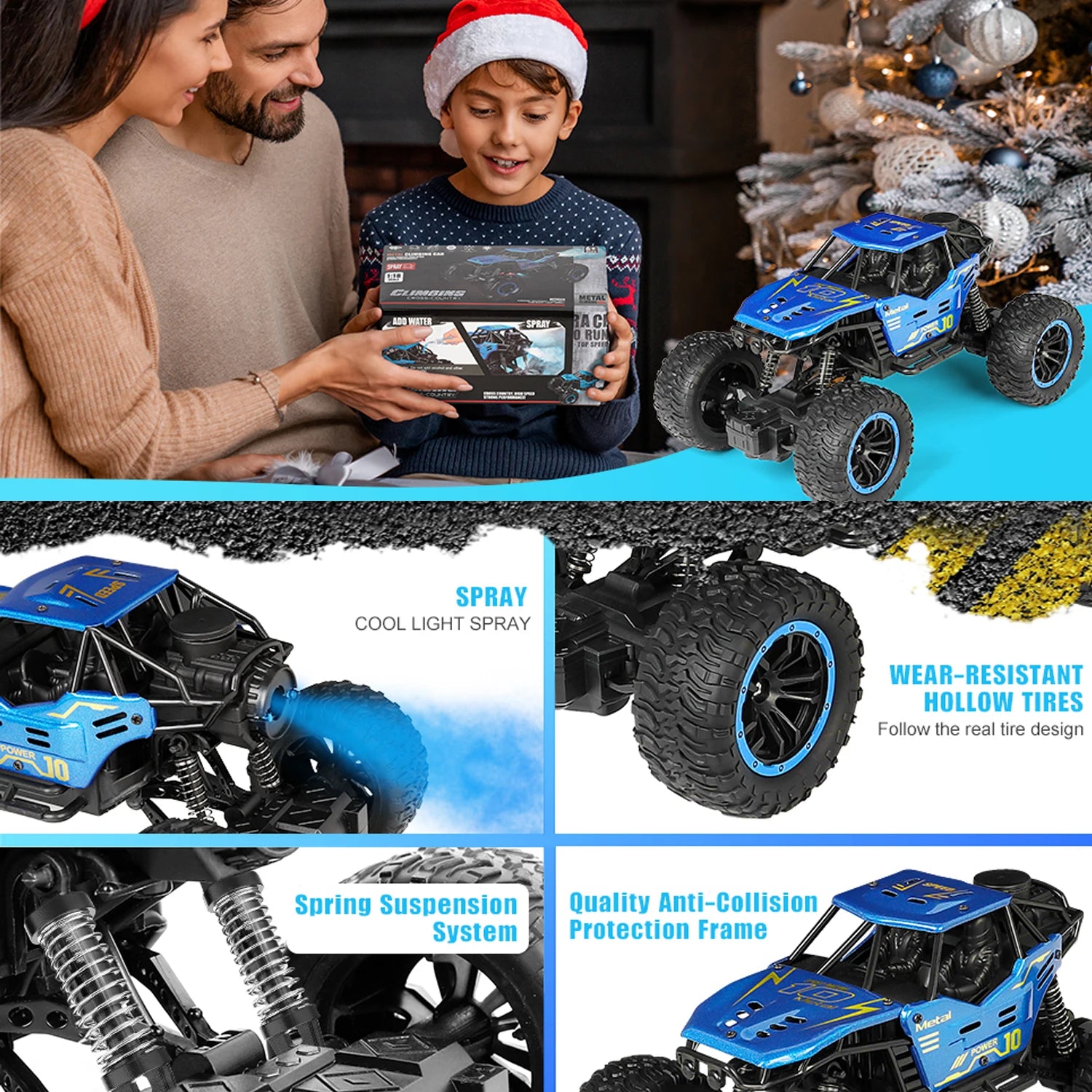 1/18 RC Monster Truck 4WD Alloy Car with Spray & LED Lights