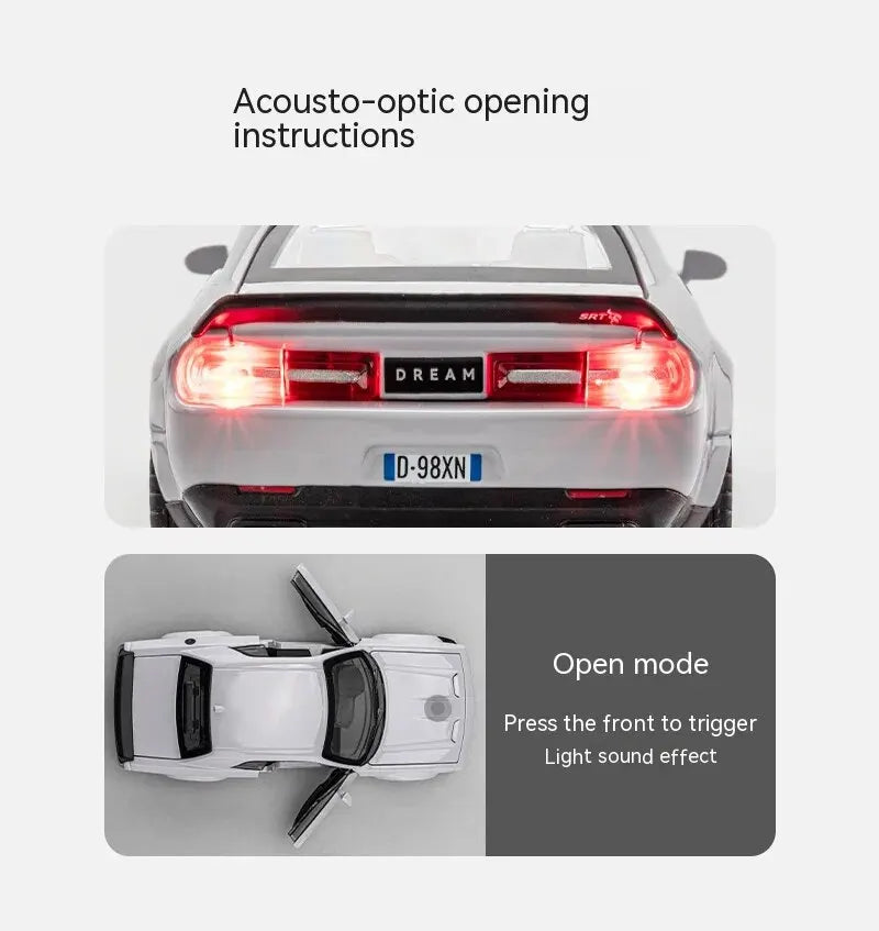 1:32 Dodge Challenger Hellcat Die-Cast Toy Car – Pull Back with Sound & Light