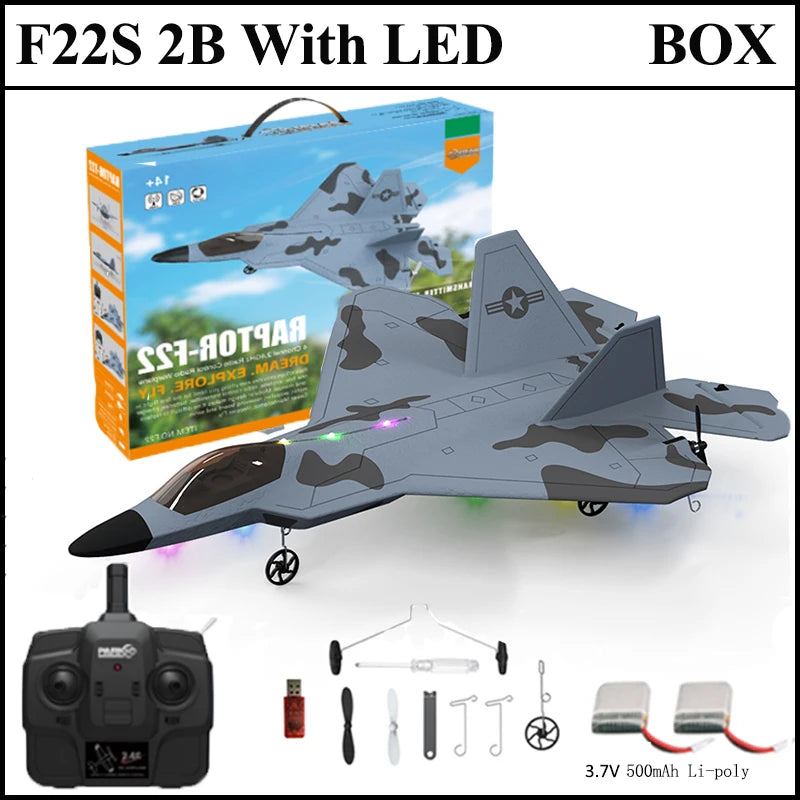 2024 F22S RC Airplane 2.4G 4CH Raptor Jet with LED & Gyro