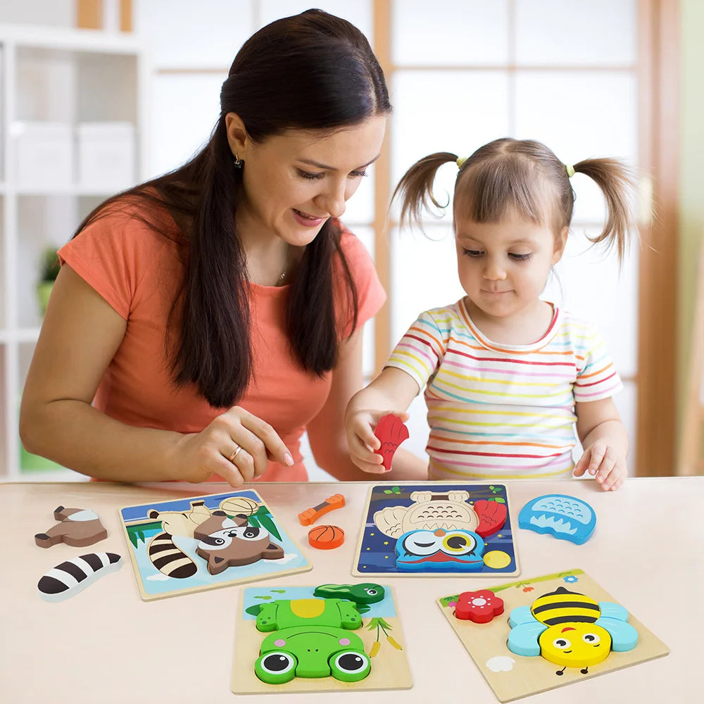 8-Pack Animal Wooden Puzzles – Educational Learning Toys for Toddlers Boys & Girls
