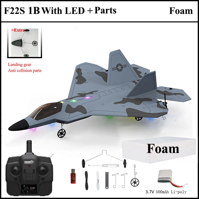 2024 F22S RC Airplane 2.4G 4CH Raptor Jet with LED & Gyro