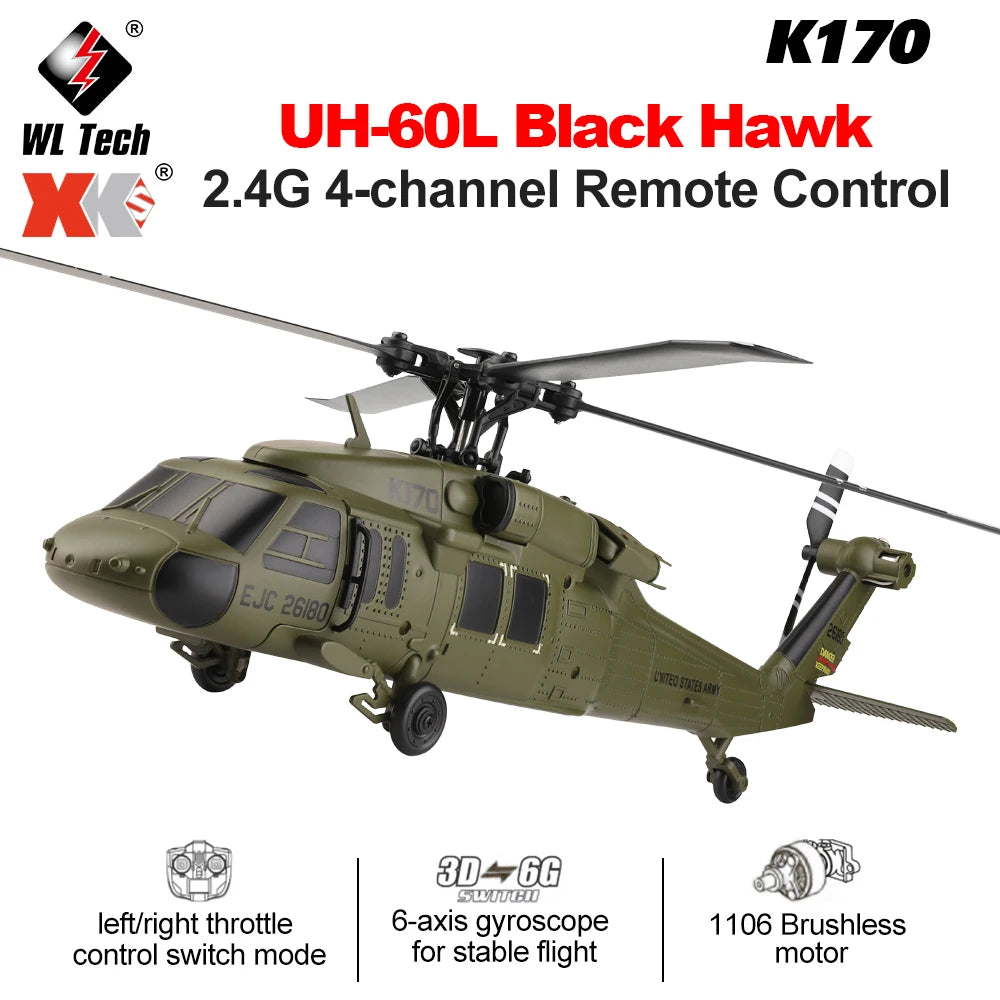 WLtoys K170 RC Helicopter Black Hawk 4CH Dual Brushless