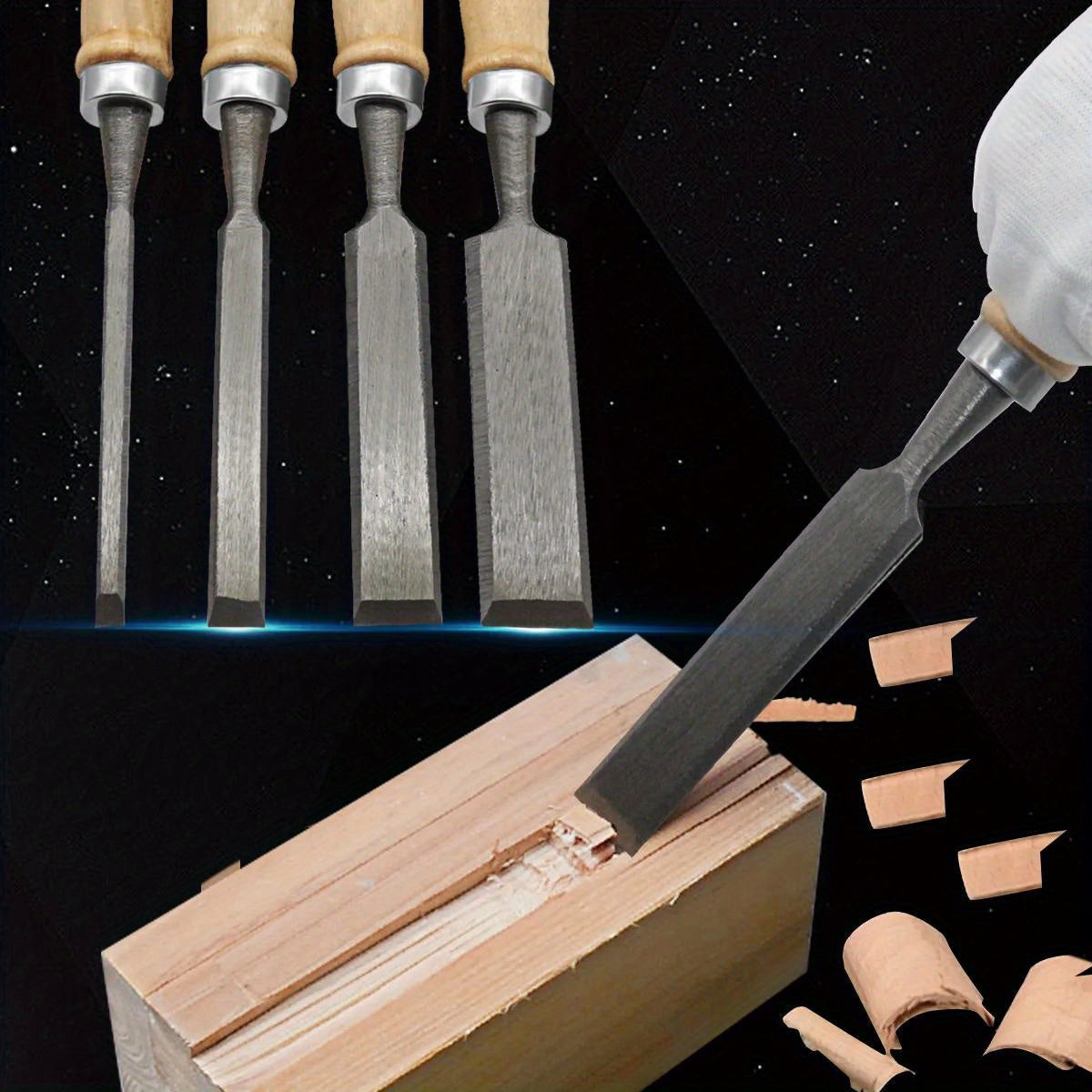 4Pcs Wood Carving Chisel Set – 8/12/16/20mm Beech Handle Professional Woodworking Tools