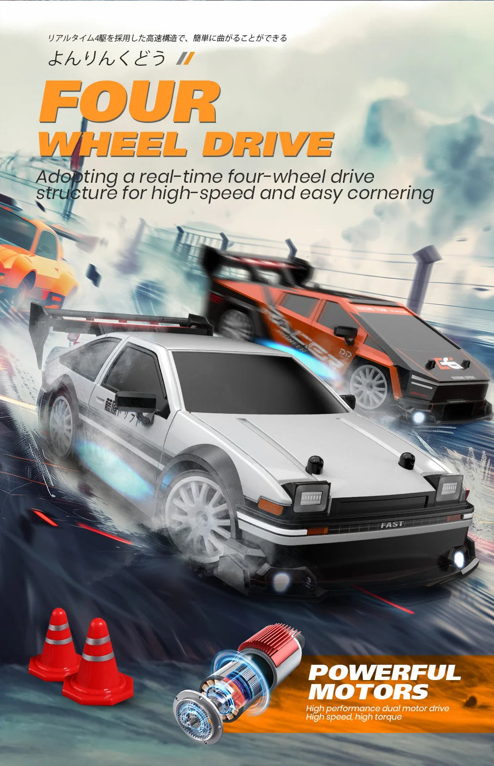 1/24 RC Drift Car 4WD 30km/h with LED Lights – High Speed