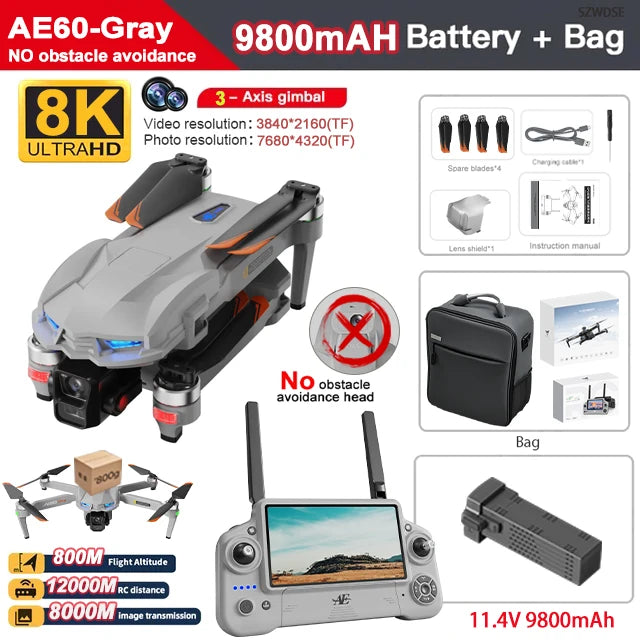 AE60 GPS Drone – 8K Camera, 3-Axis Gimbal, Obstacle Avoidance Quadcopter