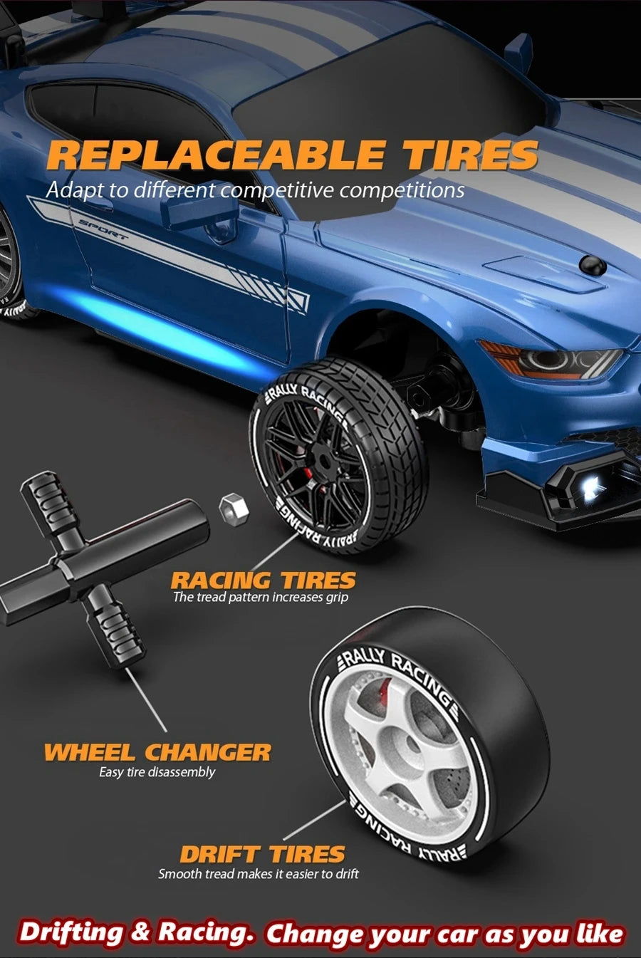 4WD RC Drift Car with LED – High Speed Racing RTR