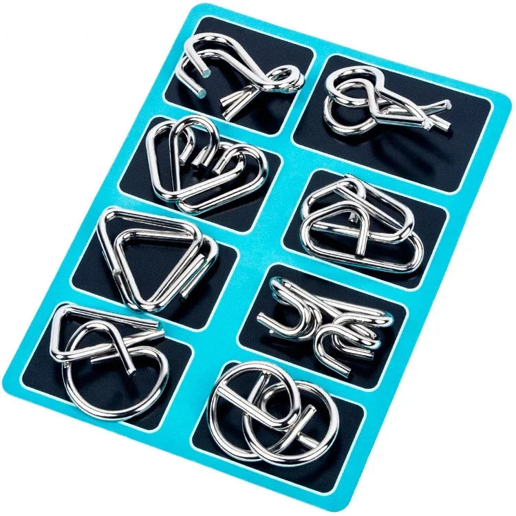 8-Piece Metal Montessori Brain Teaser Set – Wire Puzzle Game for Kids & Adults