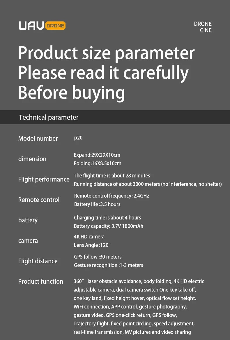 UVA P20 Drone – 8K HD Camera, 3-Axis Gimbal GPS Quadcopter