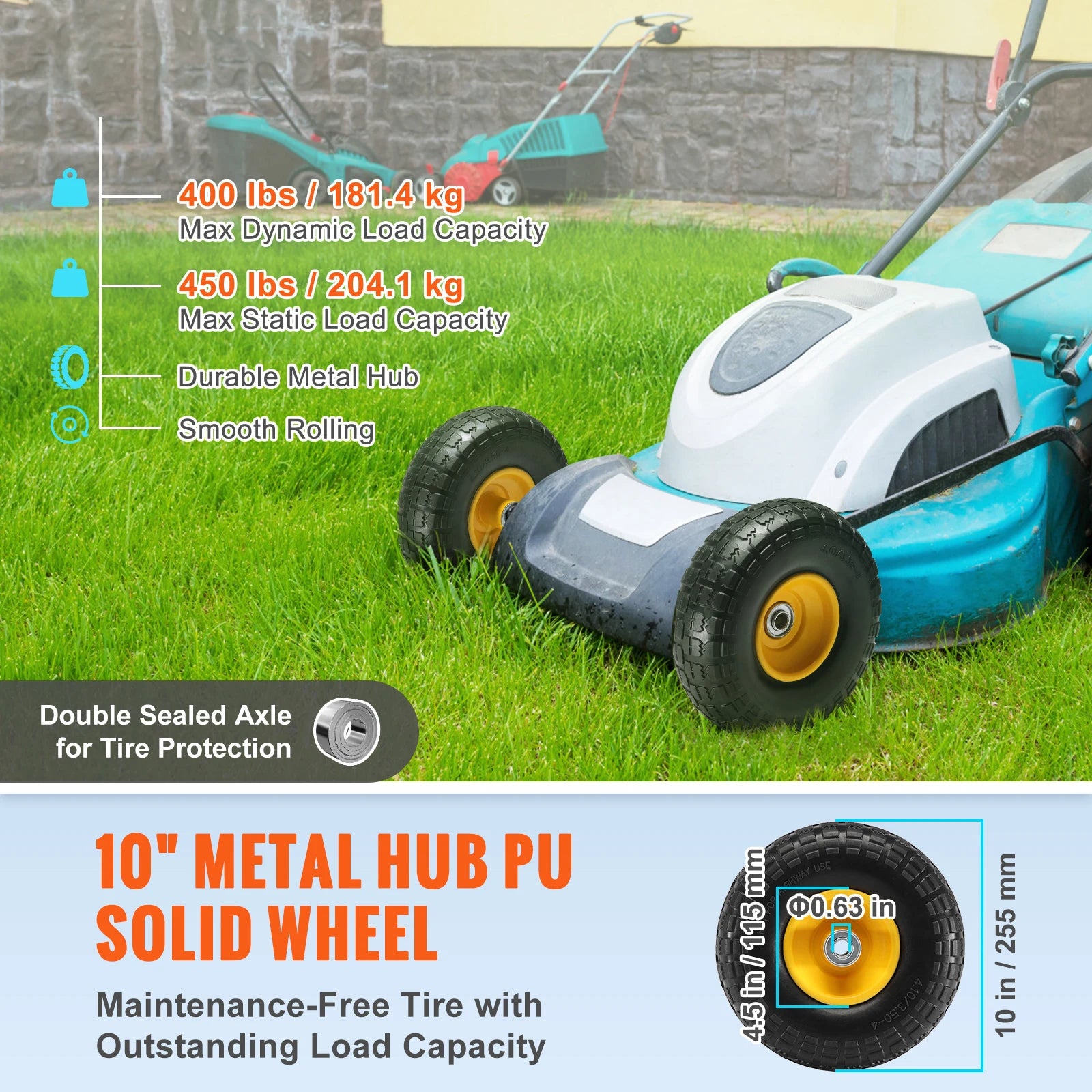 SucceBuy 10" PU Run-Flat Tires & Wheels – 2 Pack