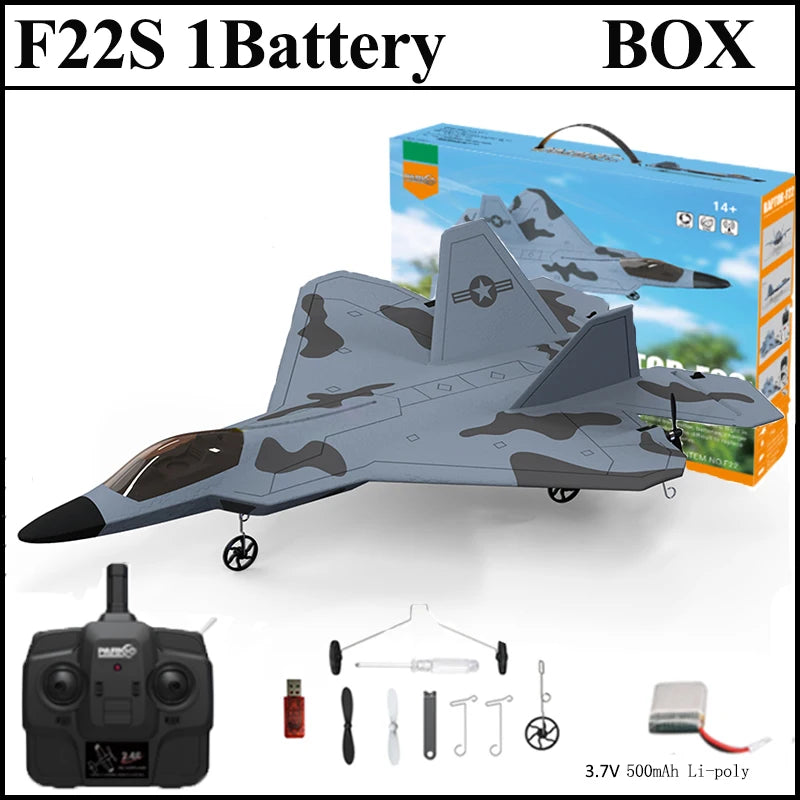 2024 F22S RC Airplane 2.4G 4CH Raptor Jet with LED & Gyro