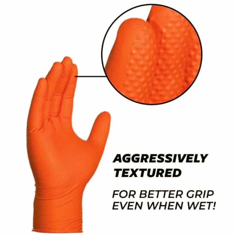 Heavy Duty 8Mil Orange Nitrile Gloves – Diamond Grip Industrial Disposable Gloves