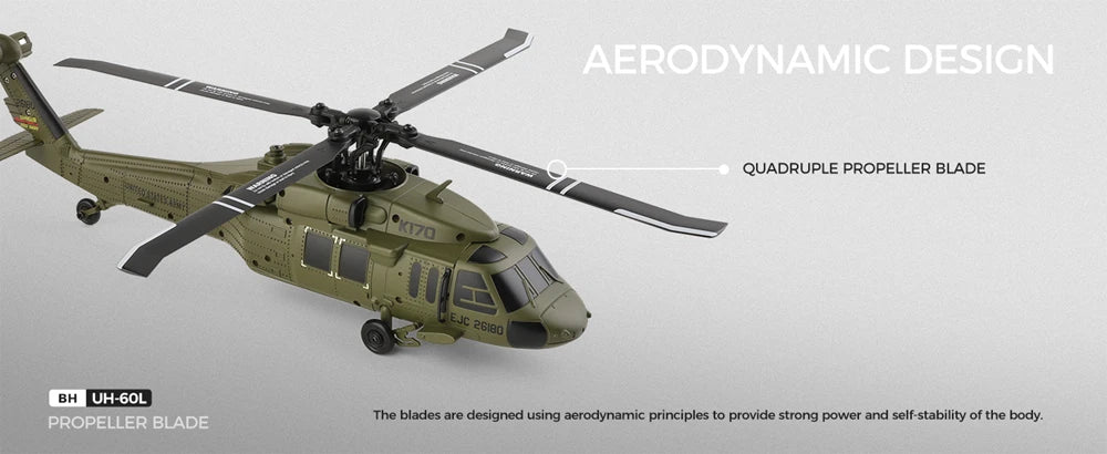 WLtoys K170 RC Helicopter Black Hawk 4CH Dual Brushless