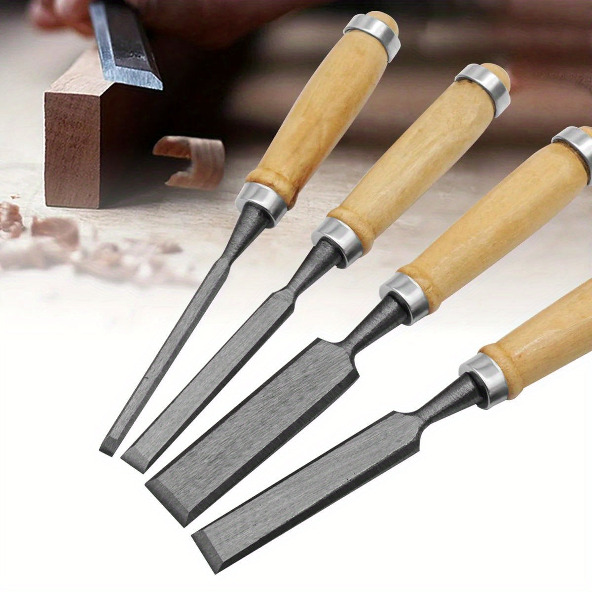 4Pcs Wood Carving Chisel Set – 8/12/16/20mm Beech Handle Professional Woodworking Tools