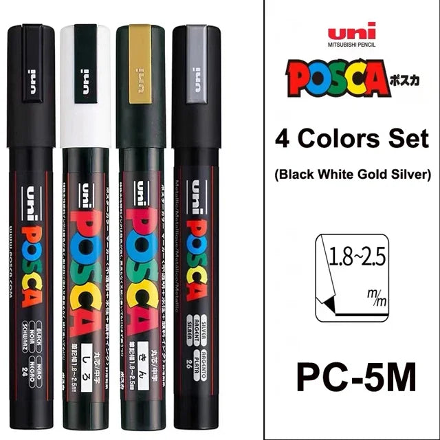 UNI POSCA Acrylic Paint Marker Set – PC-1M/3M/5M Quick-Dry Permanent Pens for Art, Graffiti & Crafts
