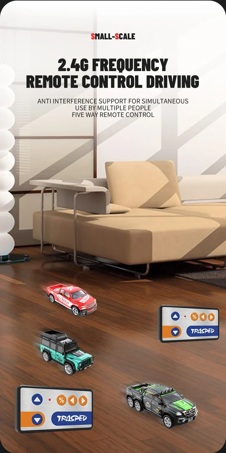 1/64 Mini RC Car 4x4 Alloy Racing Truck with Lights