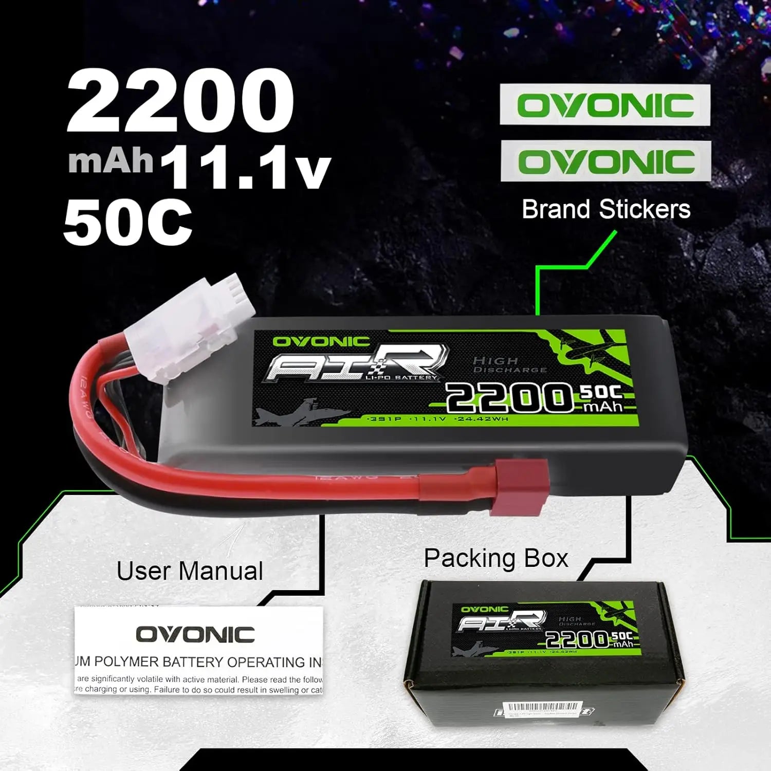 OVONIC 3S 2200mAh 50C Lipo Battery 11.1V with Dean Connector