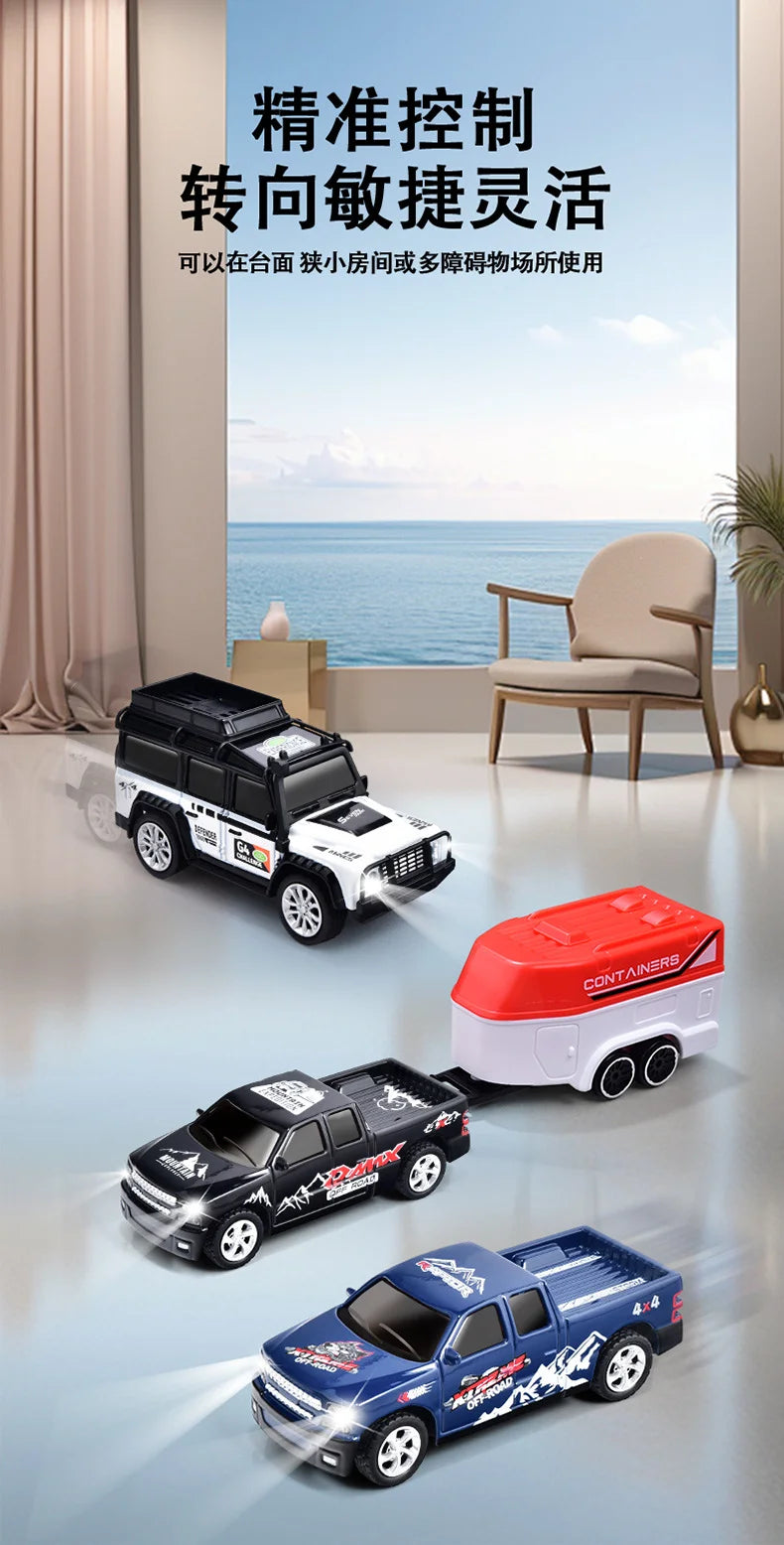 1/64 Mini RC Car 4x4 Alloy Racing Truck with Lights