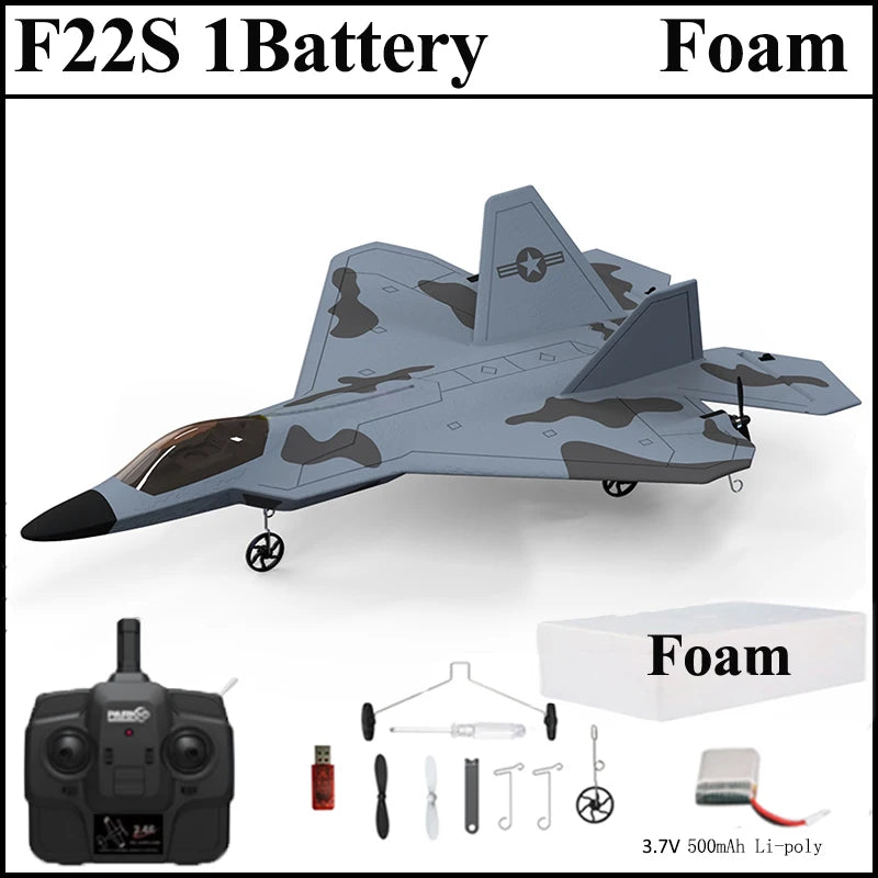 2024 F22S RC Airplane 2.4G 4CH Raptor Jet with LED & Gyro