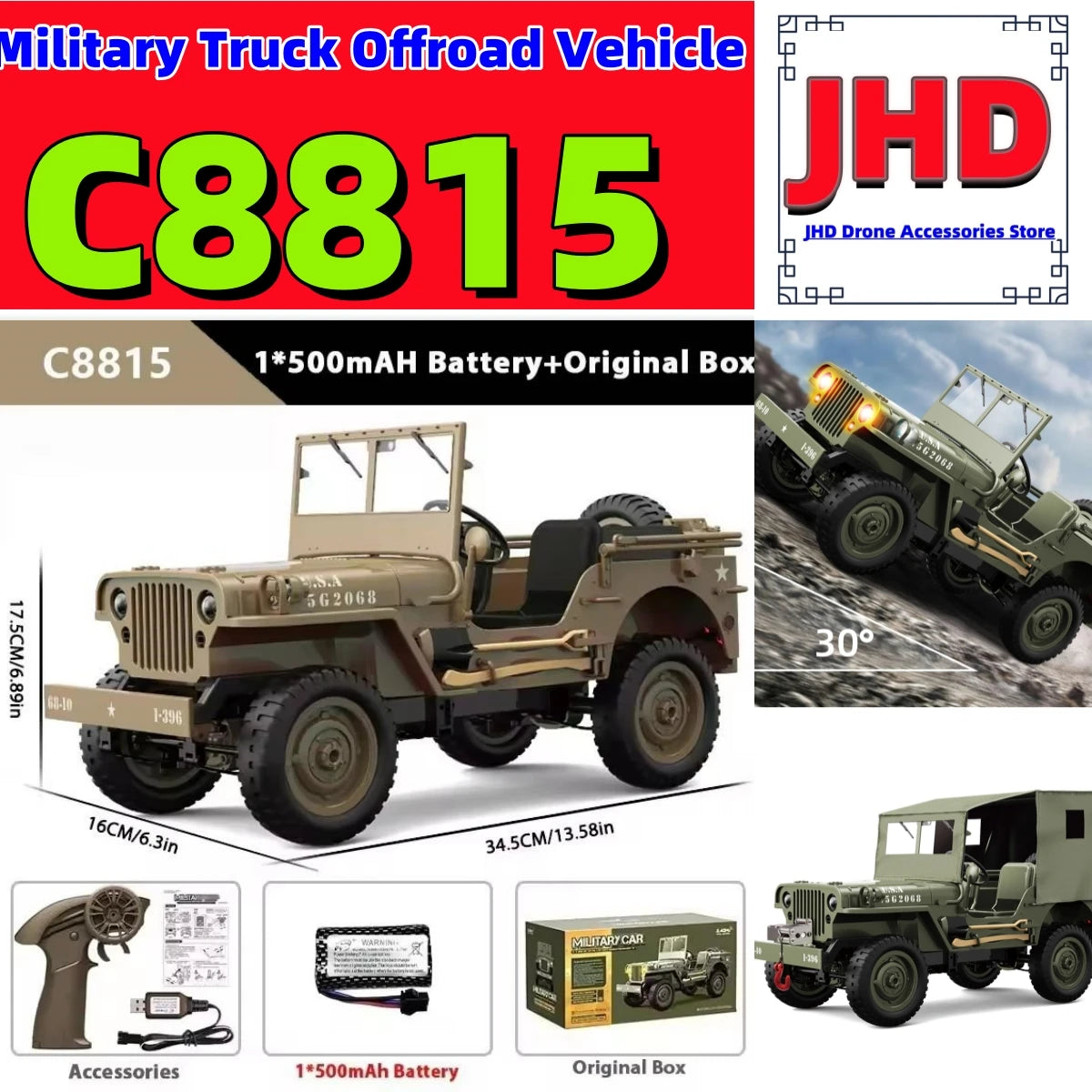 JJRC C8815 RC Jeep Willys 1/12 4WD Military Crawler Truck RTR